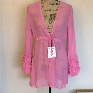 SEXY Barbie Pink Ruffle Sleeve Robe Coverup ~ New